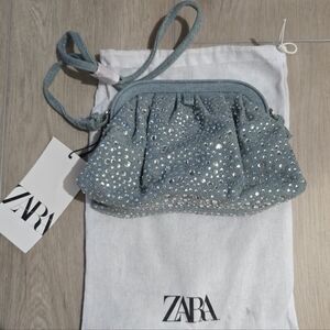 ZARA Pleated Denim Crossbody Bag
